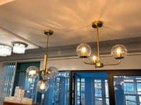 Lnox 1 Light Pendant in Brushed Brass, Clear Glass Balls