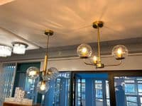 Lnox 1 Light Table Lamp in Brushed Brass, Clear Glass Balls