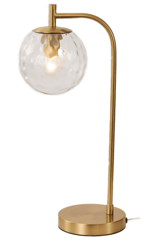 Lnox 1 Light Table Lamp in Brushed Brass, Clear Glass Balls