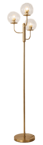 Lnox 3 Light Floor Lamp in Brushed Brass, Clear Glass Balls