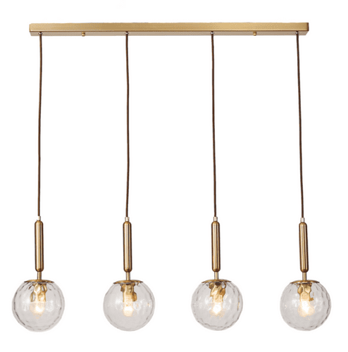 Lnox 4 Light Multi Drop Bar Pendant in Brushed Brass Clear Glass Balls