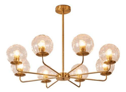 Lnox 8 Light Semi Flush in Brushed Brass, Clear Glass Balls