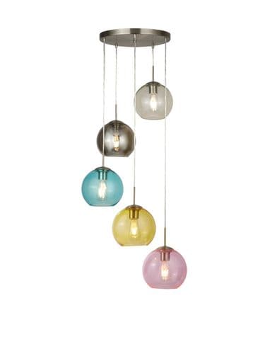 Mardi Gras 5Lt Pendant - Satin Silver Metal & Coloured Glass