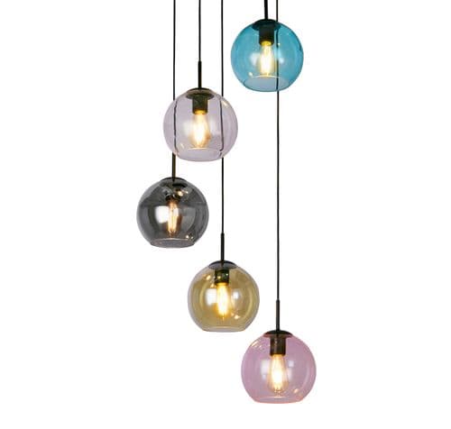 Mardi Gras II 5Lt Pendant - Black Metal & Coloured Glass