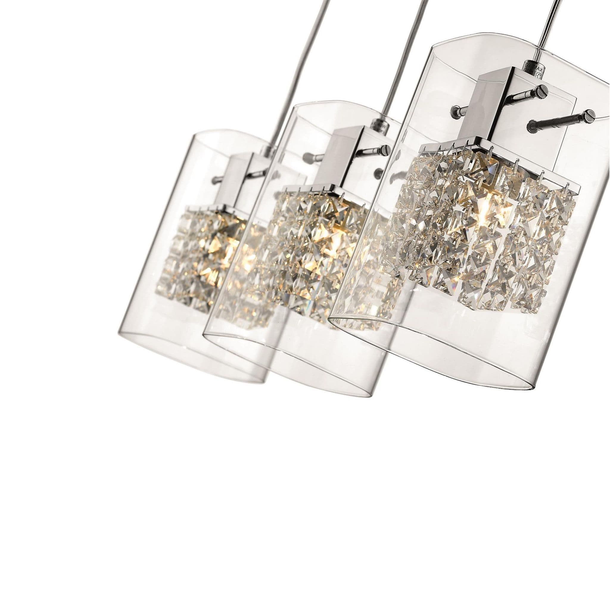 Meyton 3 Light Bar Fitting In Chrome Finish with Crystal and Glass
