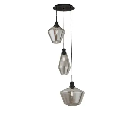 Mia 3Lt Multi-Drop Pendant - Black Metal &  Smoked Glass TFB5423-3BK