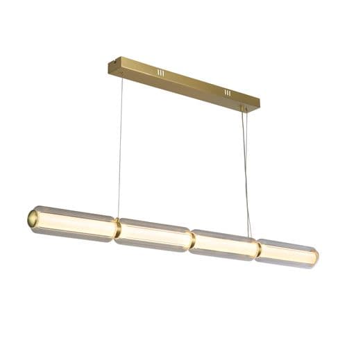 Mod LED Pendant, Satin Brass Metal, Opal Acrylic & Clear Gla