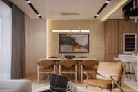 Mod LED Pendant, Satin Brass Metal, Opal Acrylic & Clear Gla