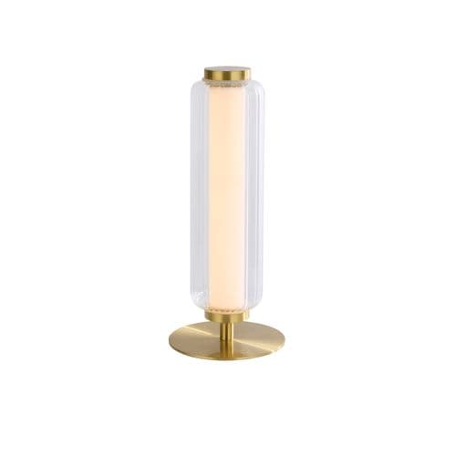 Mod LED Table Lamp, Satin Brass Metal, Opal Acrylic & Clear