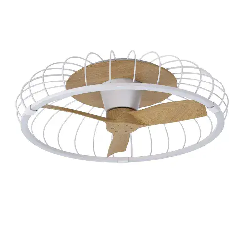Nature LED Dimmable Ceiling Light DC Reversible Fan, White/Wood Finish c/w Remote