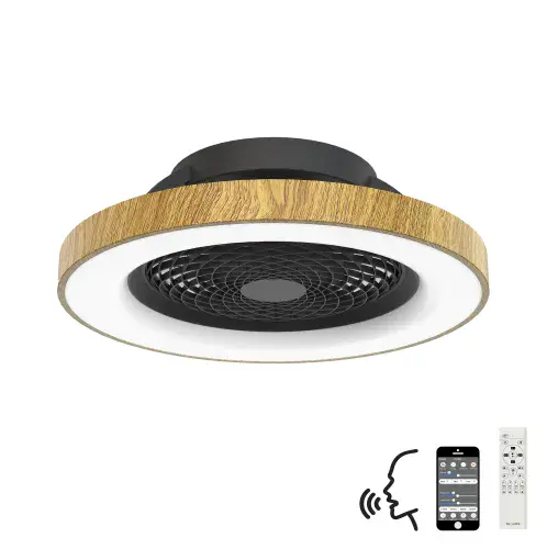 Noja LED Dimmable Ceiling Light Reversible Fan,Remote, APP & Alexa/Google Wood