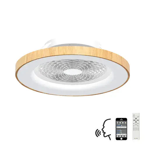 Noja LED Dimmable Ceiling Light Reversible Fan,Remote, APP & Alexa/Google Wood/white