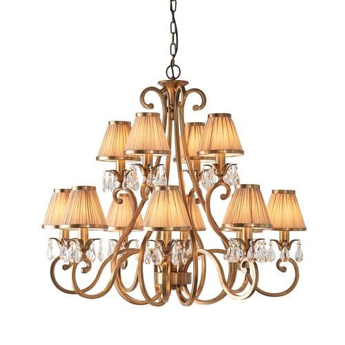 Oksana antique brass 12lt pendant & beige shades
