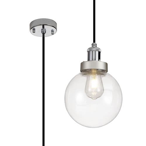 Oregon 20cm Pendant 1 Light E27 IP65 Exterior Titanium Silver/Polished Chrome