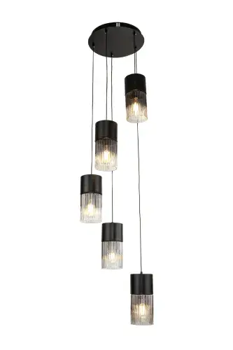 Orel Black Glass 5 Pendant Light LL8695