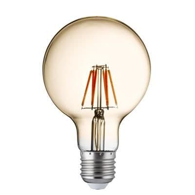 Pack 5 Led Lamps - Dimmable Led Filament Globe (95Mm) Amber Glass, E27 6W, 600Lm 2700K