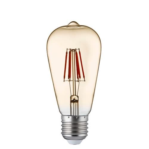Pack 5 Led Lamps - Dimmable Led Filament Squirrel Lamp, Amber Glass, E27 6W, 600Lm