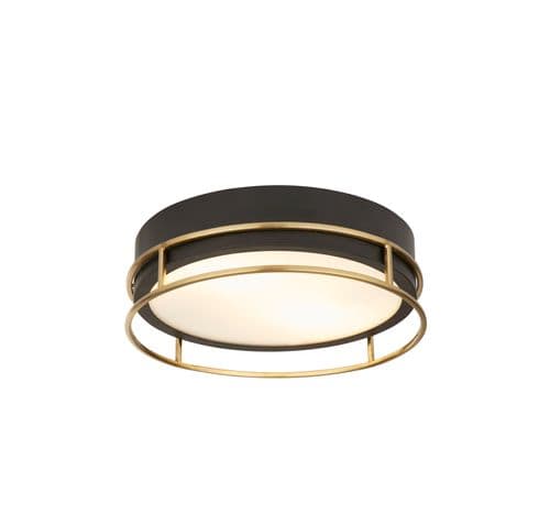 Phoenix 2Lt Flush - Black, Brass Metal & Frosted Glass