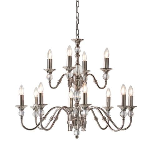 Polina nickel 12-light pendant Finished in a polished nickel plate adorned with k9 crystal glass