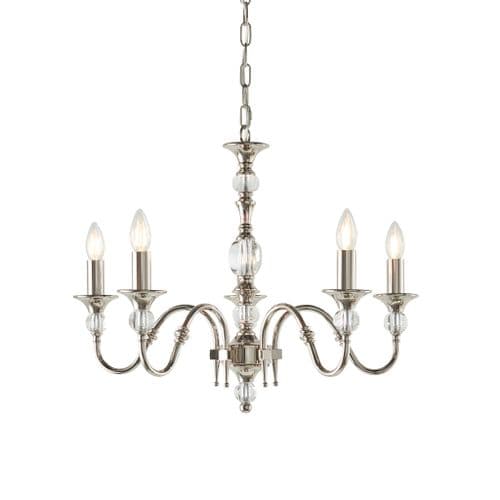 Polina nickel 5-light pendant Finished in a polished nickel plate adorned with k9 crystal glass