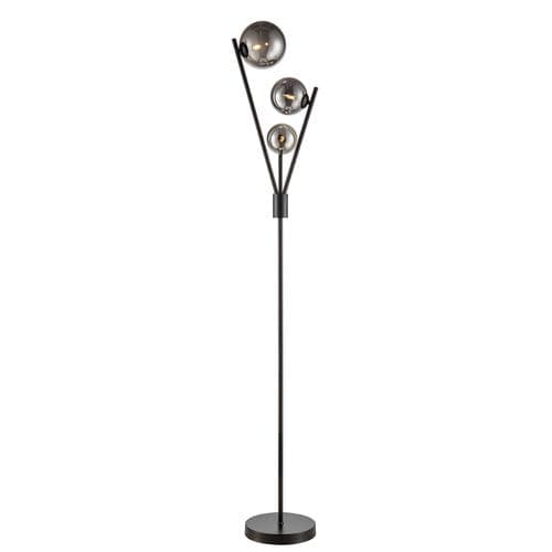 Prophecy 3 Light Floor Lamp Matt Black With Smoke-Coloured Glass Spheres Of Varying size GSBSL257