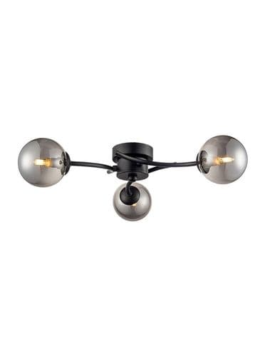 Prophecy 3 Light Flush Fitting Matt Black with Smoked Glass GSBFL2438-3