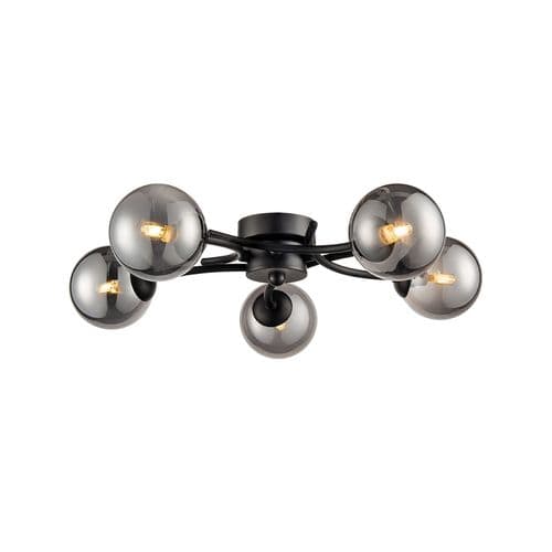 Prophecy 5 Light Flush Fitting Matt Black with Smoked Glass GSBFL2438-5