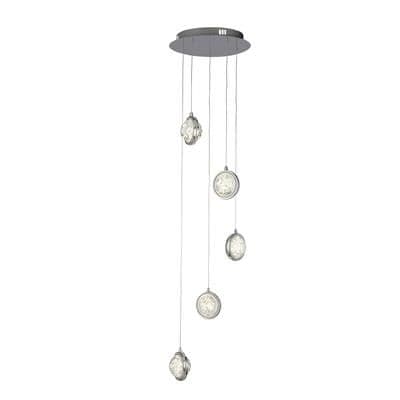 Quartz 5Lt Multi Drop Pendant, Bubble Glass With Detailed Rim