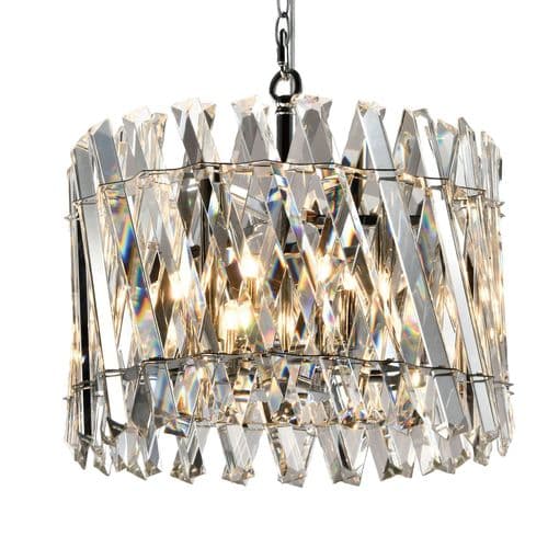 Ruartz 6 Hanging or Flush Chrome Pendant with Clear Crystals