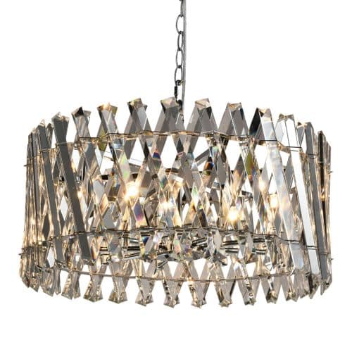 Ruartz 9 Hanging or Flush Chrome Pendant with Clear Crystals