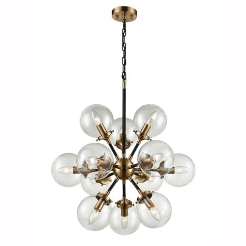 Reaction 12 Light Multi Sputnick Pendant Black and Brass with Glass GSBFL2370/12