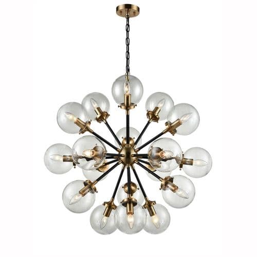 Reaction 18 Light Multi Sputnick Pendant Black and Brass with Glass GSBFL2370/18