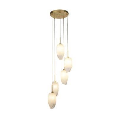 Rocky 5 Light Multi Drop Pendant, Satin Brass Metal & Glass TFB23146-5SB