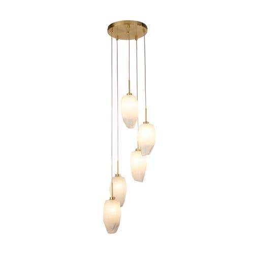 Rocky 5Lt Multi Drop  Pendant, Satin Brass Metal  & Glass