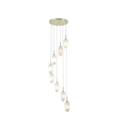 Rocky 8 Light Multi Drop Pendant, Satin Brass Metal & Glass TFB23147-8SB