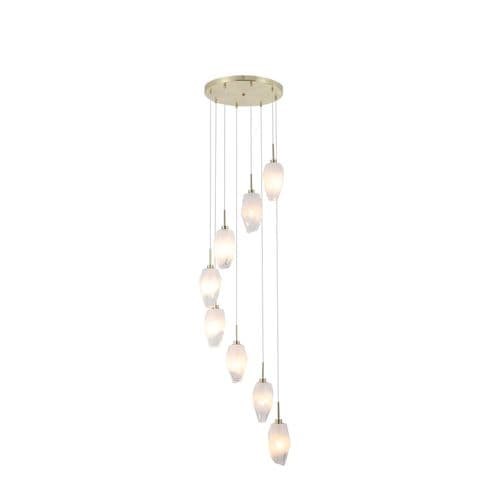Rocky 8Lt Multi Drop Pendant, Satin Brass Metal  & Glass