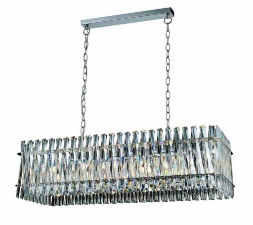 Ruartz 10 Light Hanging Chrome Pendant Bar with Clear Crystals