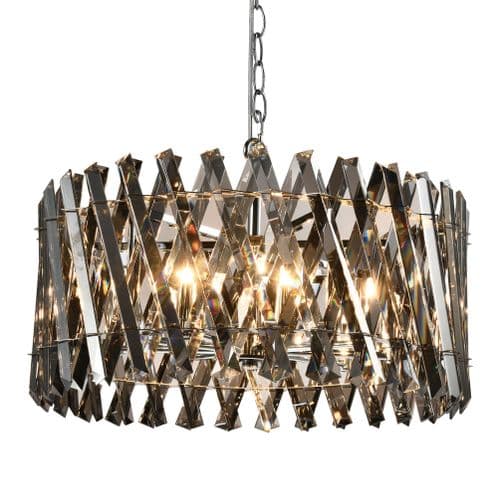 Ruartz 9 Hanging or Flush Chrome Pendant with Smoked Crystals