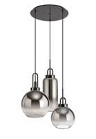 SPECIAL ITEM Barcelona 2m 3 Light Round With Smoke Fade Glass,3 x E27,Black Chrome/Smoked/Matt Black