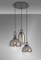 SPECIAL ITEM Barcelona 2m 3 Light Round With Smoke Fade Glass,3 x E27,Black Chrome/Smoked/Matt Black