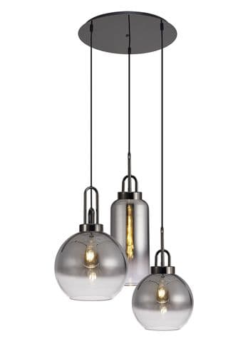 SPECIAL ITEM Barcelona 2m 3 Light Round With Smoke Fade Glass,3 x E27,Black Chrome/Smoked/Matt Black
