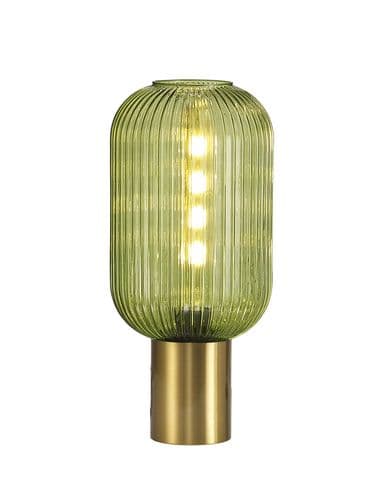 SPECIAL ITEM Barcelona Table Lamp With 20cm Tubular Ribbed Glass Aged Brass/Green