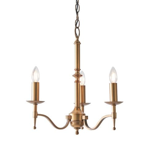 Stanford antique brass 3 light pendant with beautifully curved arms and simple clean detailing