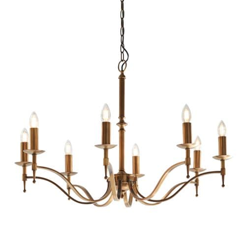 Stanford antique brass 8 light pendant with beautifully curved arms and simple clean detailing