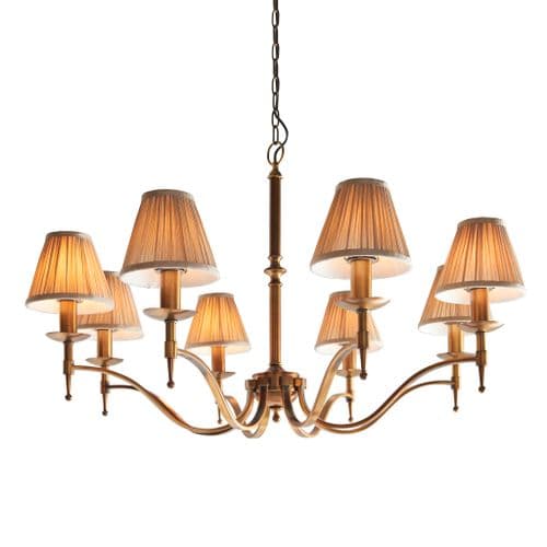 Stanford antique brass Elegant 8 light pendant with beautifully curved arms