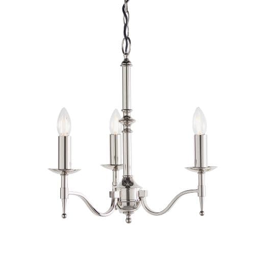 Stanford nickel 3 light pendant with beautifully curved arms and simple clean detailing