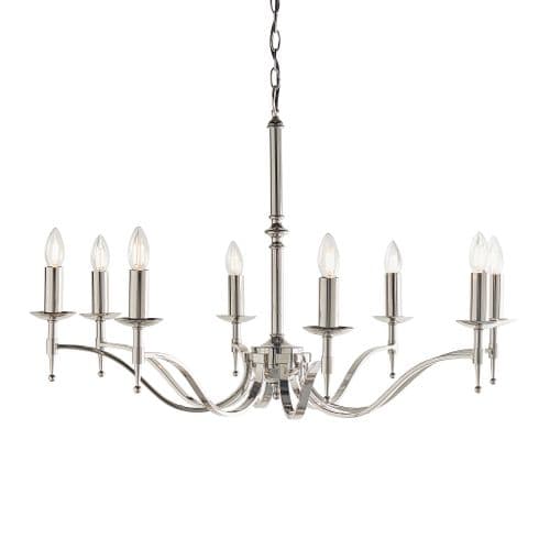 Stanford nickel 8 light pendant with beautifully curved arms and simple clean detailing