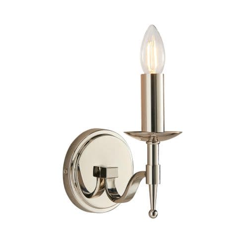 Stanford nickel wall light with beautifully curved arms and simple clean detailing.