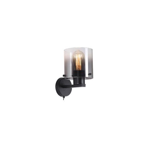 Sweden 1 Light Wall Light - Matt Black & Smoked Glass TFB88912-1BK