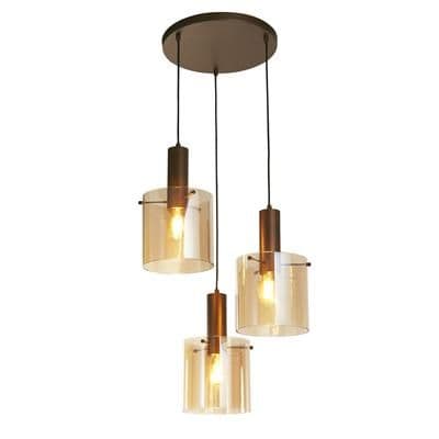 Sweden 3 Light Multi-Drop Pendant Mocha Metal & Amber Glass